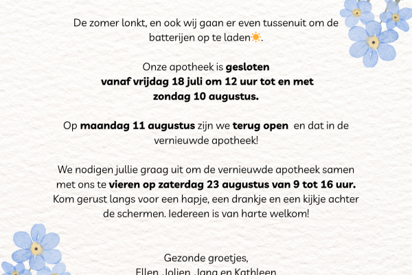 Zomersluiting en heropening! 
